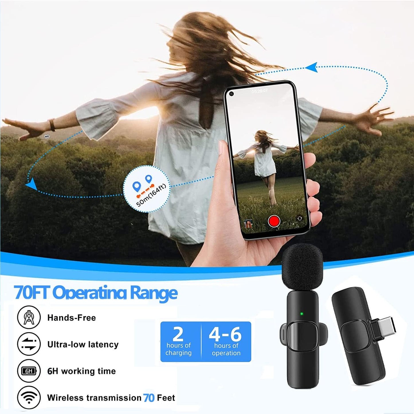 Draadloze lavalier microfoon voor iPhone/Android