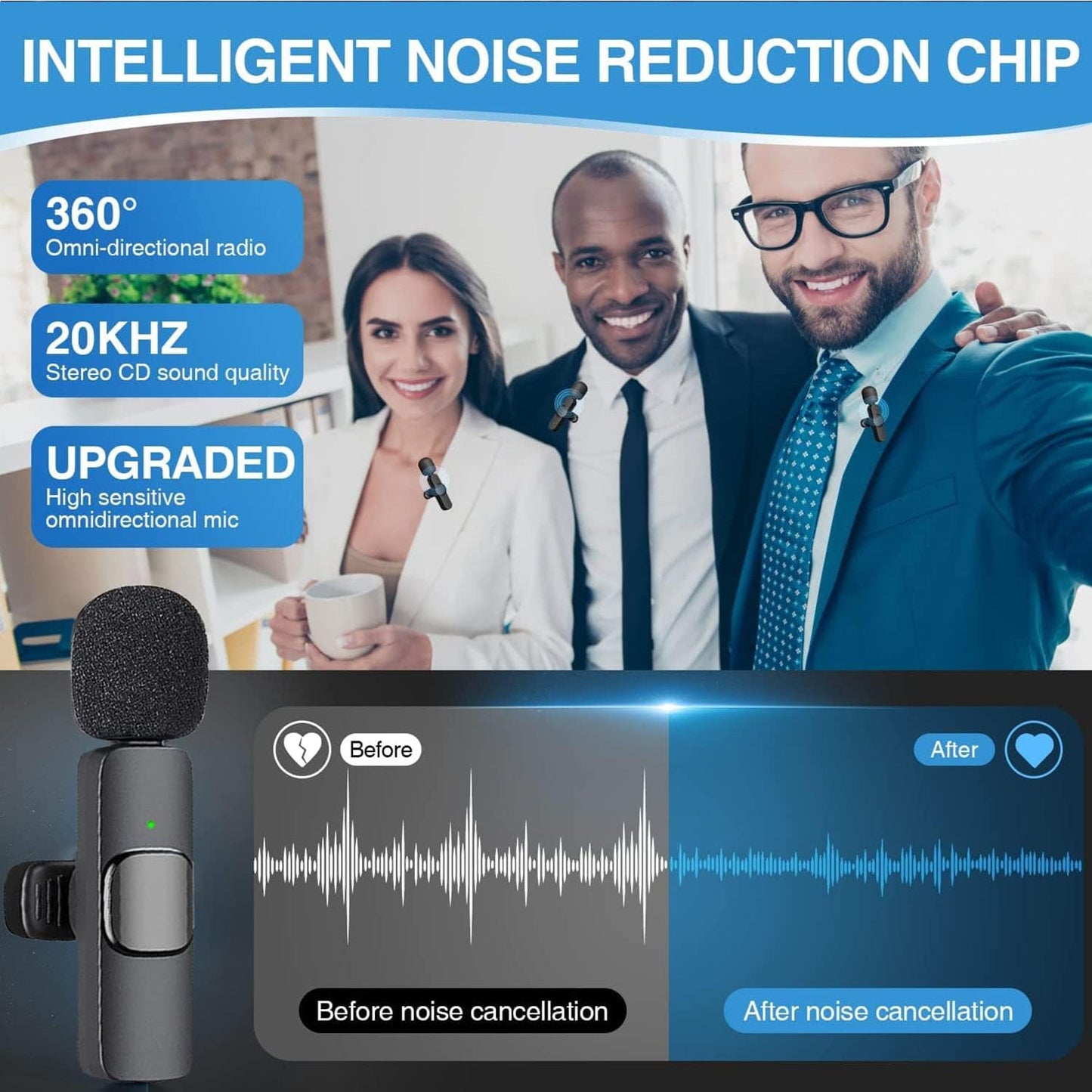 Draadloze lavalier microfoon voor iPhone/Android