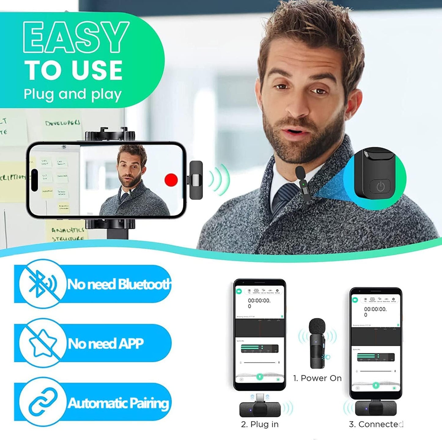 Draadloze lavalier microfoon voor iPhone/Android